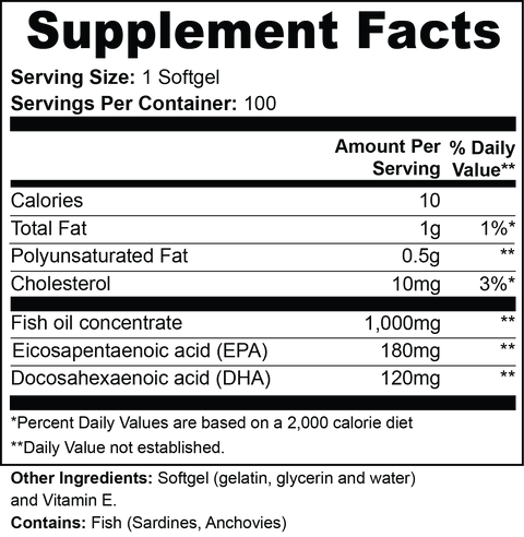 Omega-3 EPA 180mg DHA 120mg supplement bottle